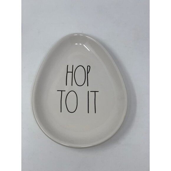 Rae Dunn Easter HOP TO IT Egg Shaped Plate Ceramic Decor Spring Farmhouse LL - Picture 5 of 6